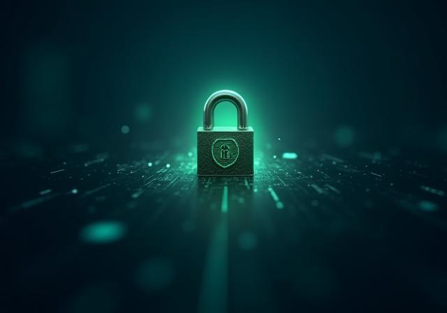 Cybersecurity padlock with digital background