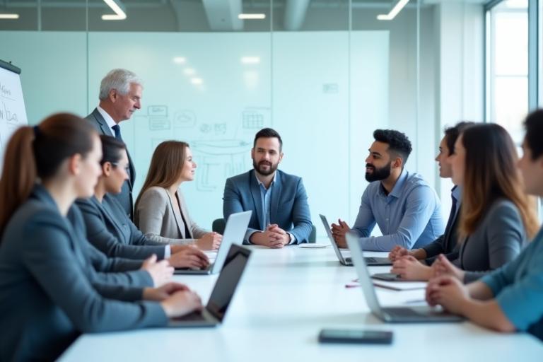 People in a meeting discussing strategy